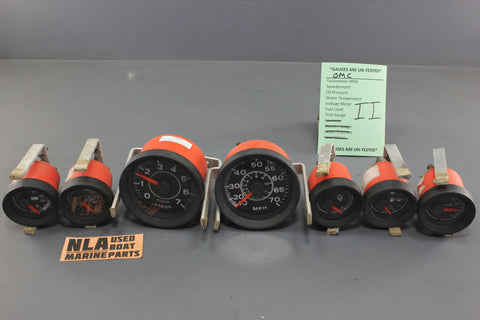 Boat Gauge Set OMC OEM Red Black Speedometer RPM Gauges Oil Fuel Trim Temp