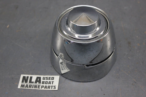 Boat Steering Wheel Wood Grain Center Hub Chrome Mount 3/4 Tapered Shaft Cover