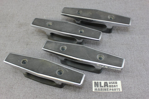 Boat Marine Cleat Cleats Dock Set of 4 Chrome Black Top 6" Bayliner 2-hole