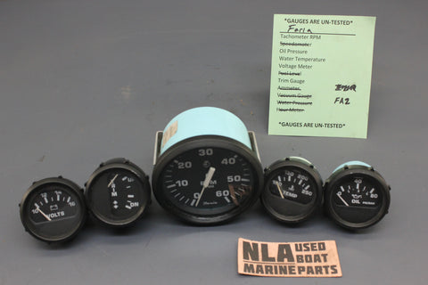 Boat Gauges Set Faria Black White RPM Tachometer Fuel Gauge Water Temp Oil Press