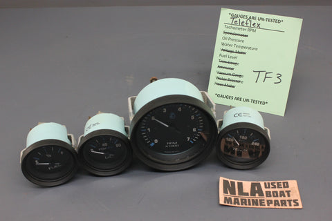 Boat Gauge Set Teleflex Black Blue White RPM Water Temperature Fuel Oil Pressure