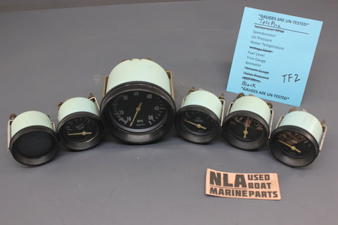 Boat Gauge Set Teleflex Black White RPM Tachometer Temp Fuel Oil Press Ammeter