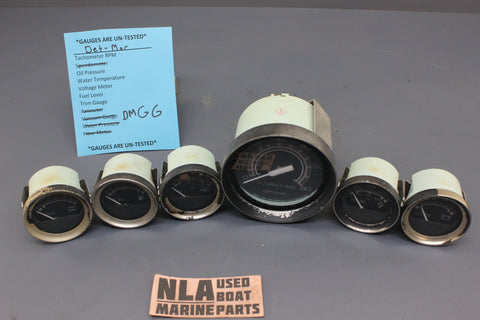 Boat Gauge Set Det-Mar Gauges RPM Tachometer Voltage Fuel Level Temp Maroon