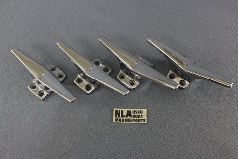 Boat Marine Cleat Cleats Dock Tie-Off Set of 4 Chrome Closed Base 4-hole Deck
