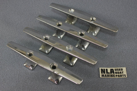 Boat Marine Cleat Cleats 6 1/4" Dock Tie-Off Set of 4 Chrome Open Base 2-hole