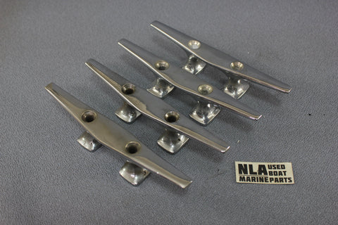 Boat Marine Cleat Cleats 6 3/8" Dock Tie-Off Set of 4 Chrome Open Base 2-hole