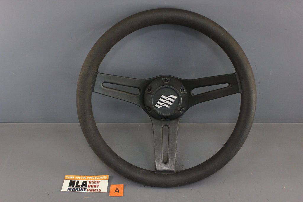 Boat Steering Wheel 3 Spoke With 3/4" Tapered Key Adapter - Red/Black, Simulated Leather