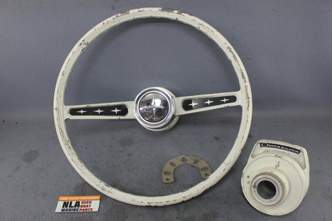 MerCruiser Vintage Ride Guide Indicator Steering Wheel White Cap Cover Chrome
