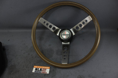 Vintage Ride Guide Wood Grain Steering Wheel Handle 3-Spoke Stainless Helm