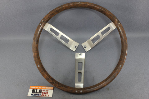 MerCruiser OMC Steering wheel Chrome Wood Grain Handle Boat Marine Helm Cap