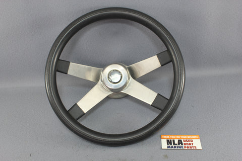 Boat Steering Wheel 4 Sea Ray Black Rubber Grip 4-Spoke Stainless Helm Cap Cover
