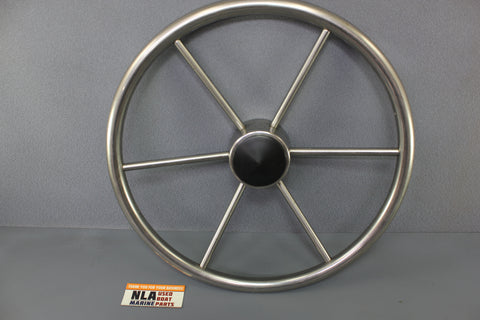 Boat Steering Wheel Stainless Steel Tube Destroyer Style Flat 6-Spoke Chrome